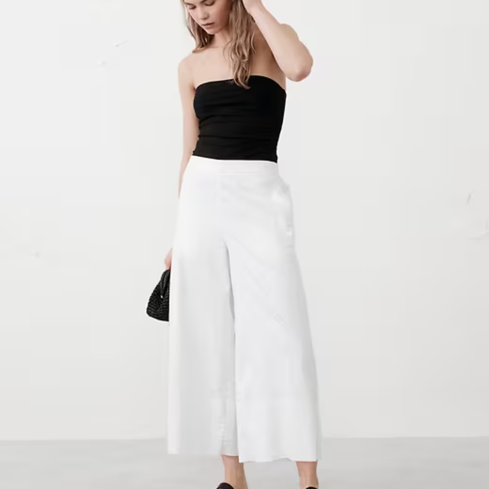 Banana Republic Wide-Leg Linen-Blend Cropped Pull-On Pants – White – Size XS